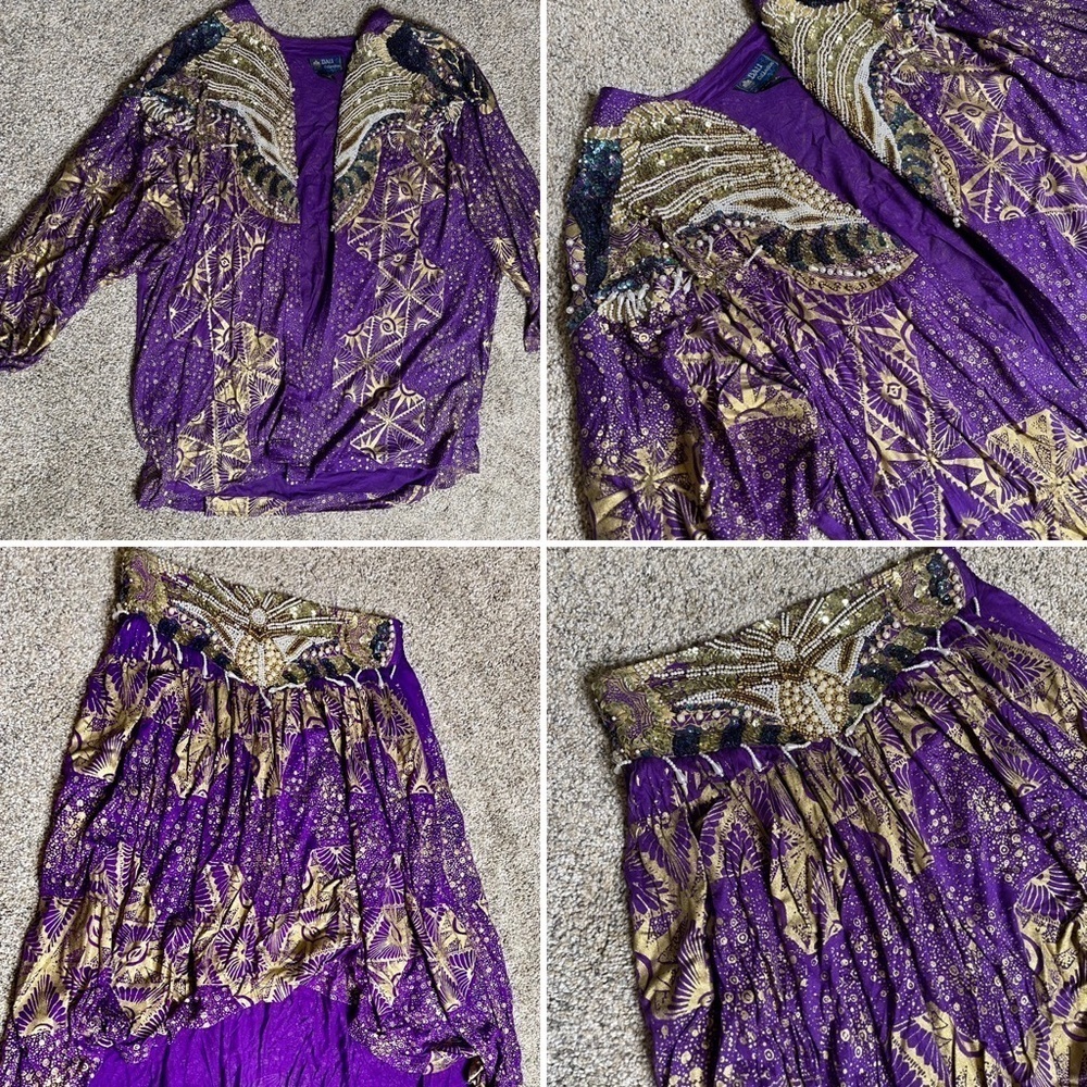 Bali Collection Beaded Sequined Batwing Indian Long Sleeve Blouse Top & Skirt